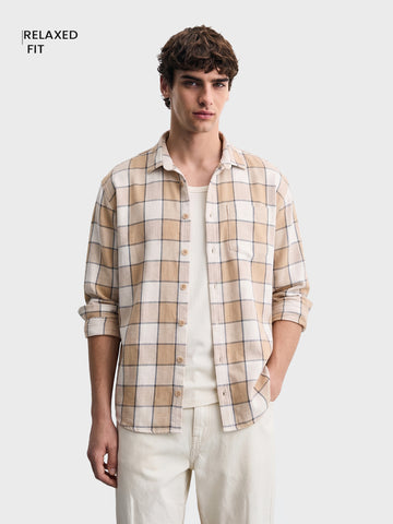 Men's Beige Oversized Fit Casual Shirt