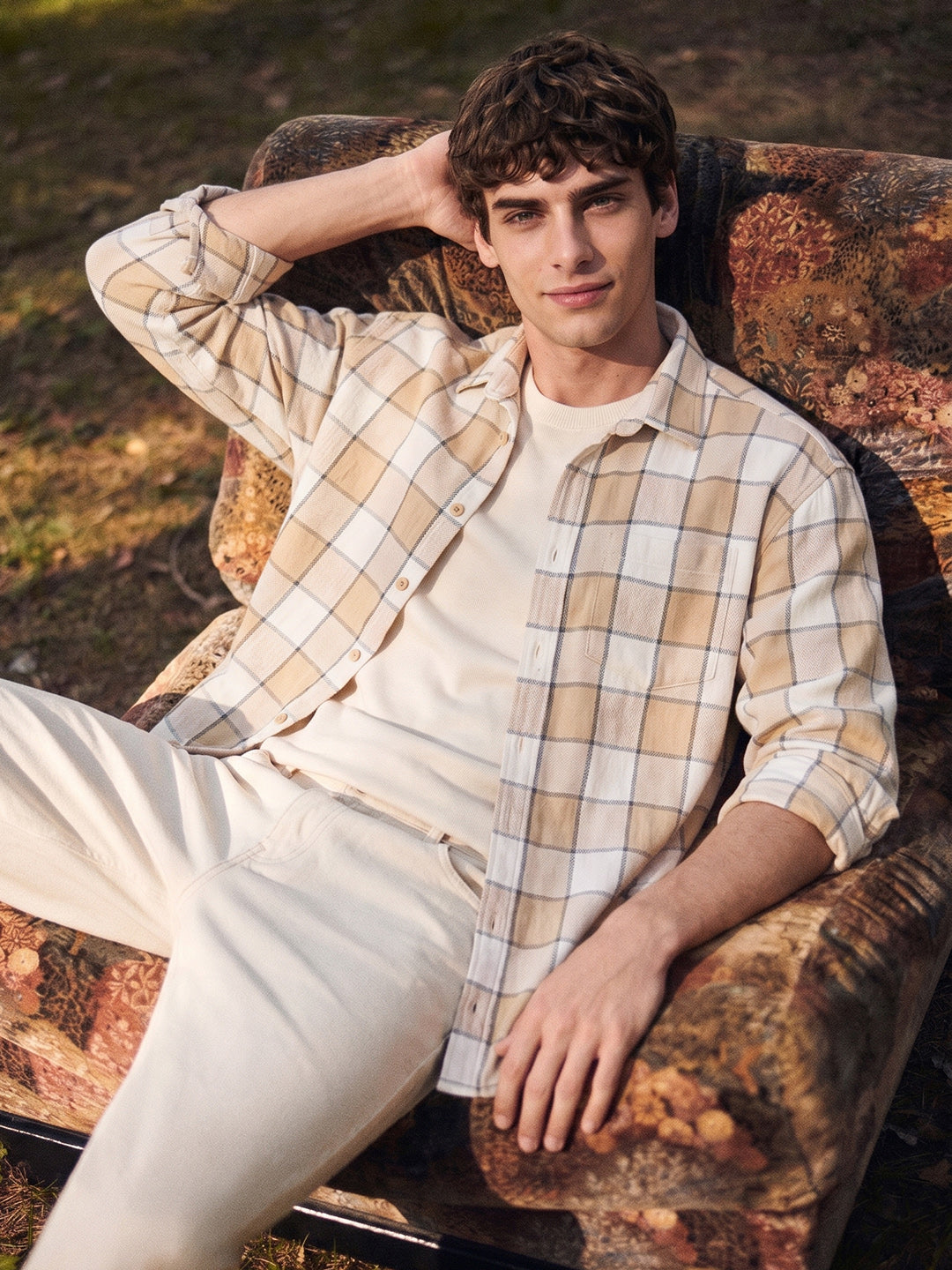 Men's Beige Oversized Fit Casual Shirt