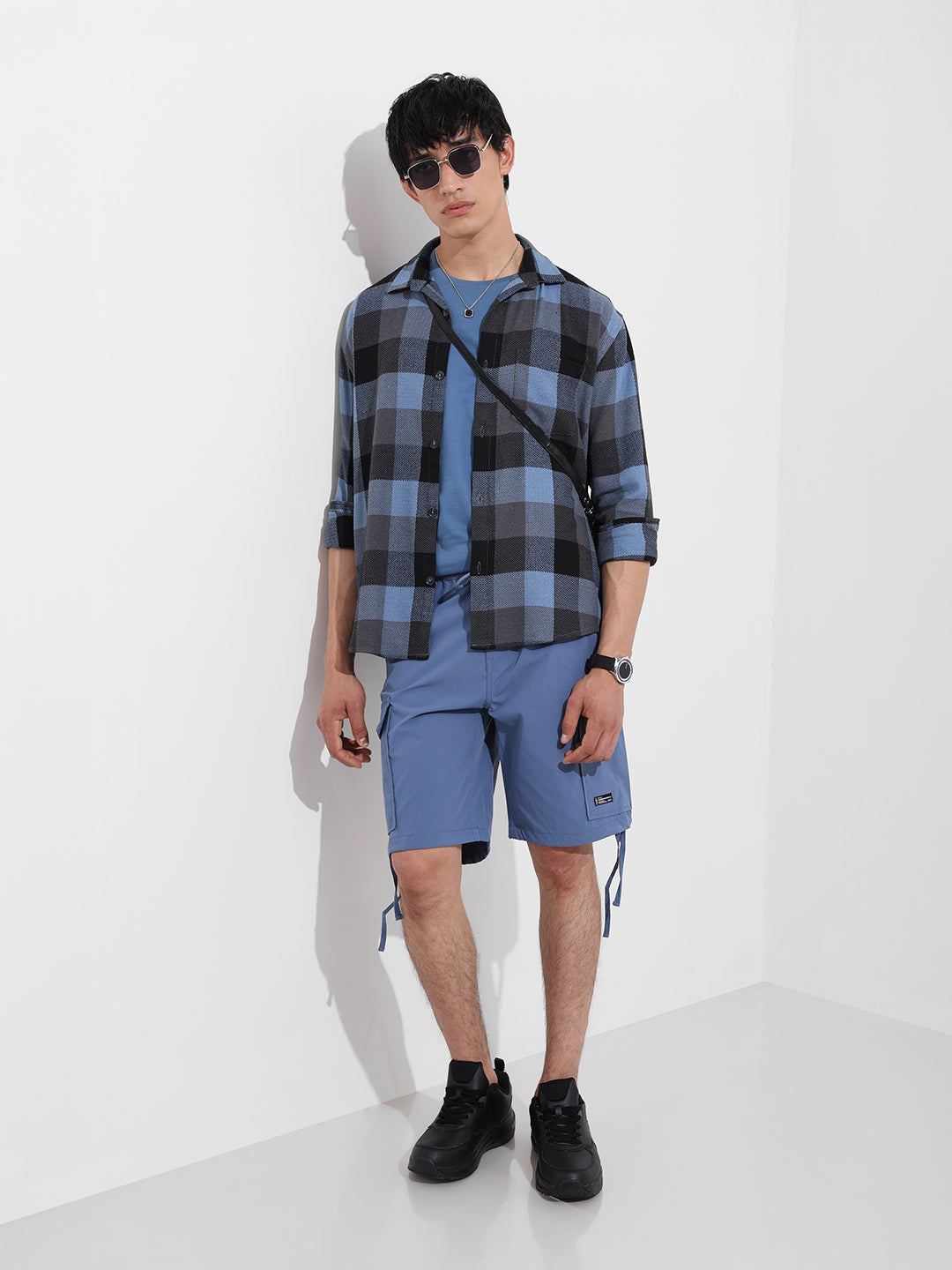 Men's Blue Relaxed Fit Casual Checkered Shirt