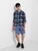 Men's Blue Relaxed Fit Casual Checkered Shirt