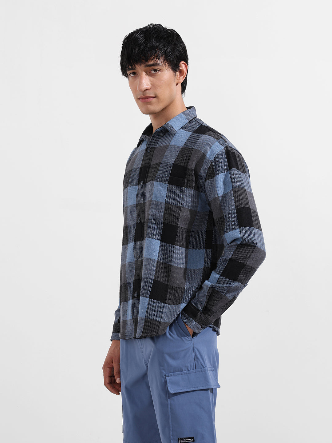 Men's Blue Relaxed Fit Casual Checkered Shirt