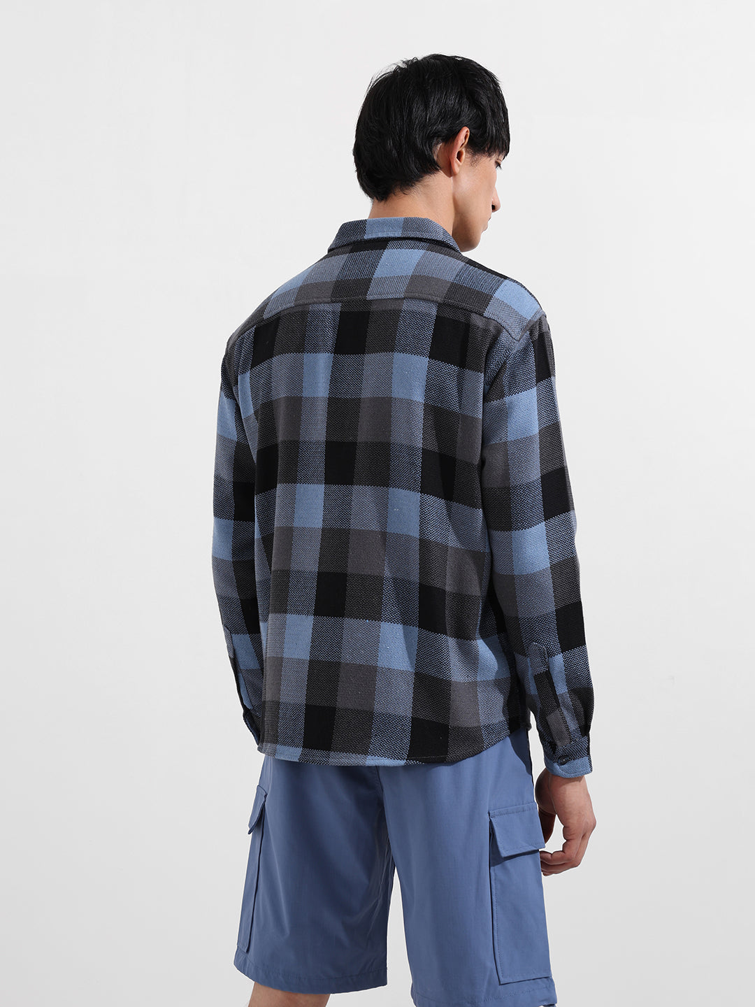 Men's Blue Relaxed Fit Casual Checkered Shirt