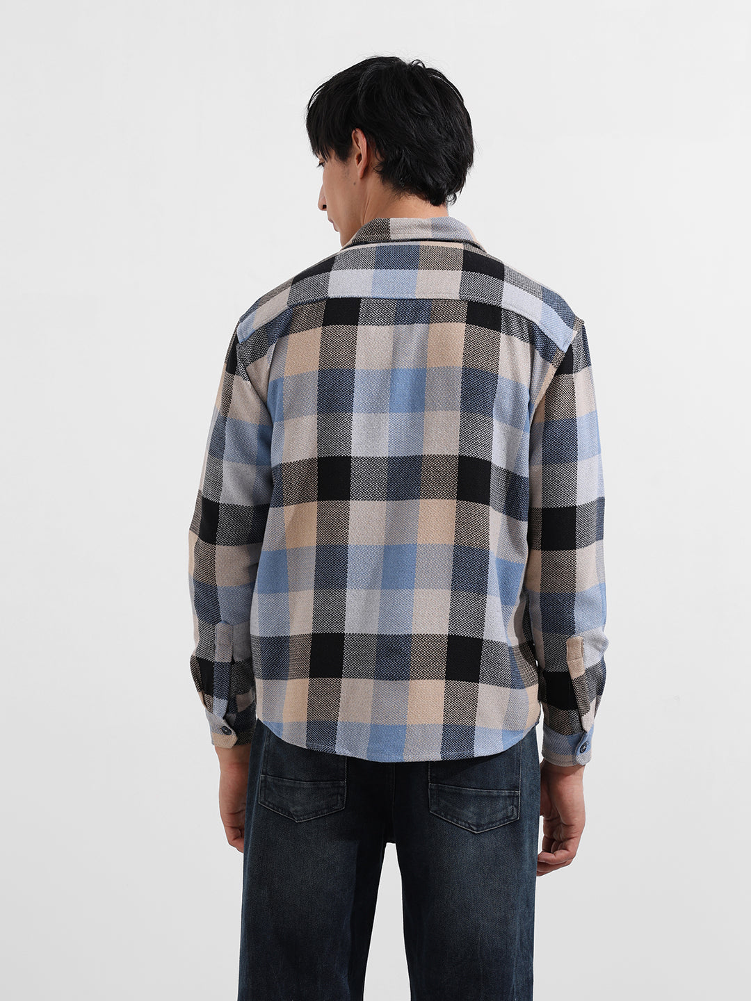 Men's Khaki Relaxed Fit Casual Checkered Shirt