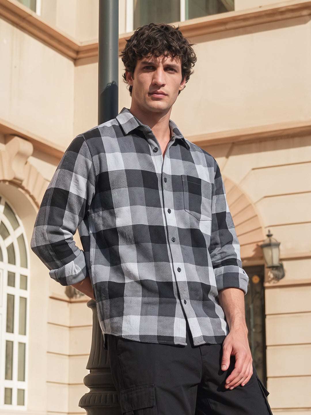 Men's Melange Relaxed Fit Casual Checkered Shirt