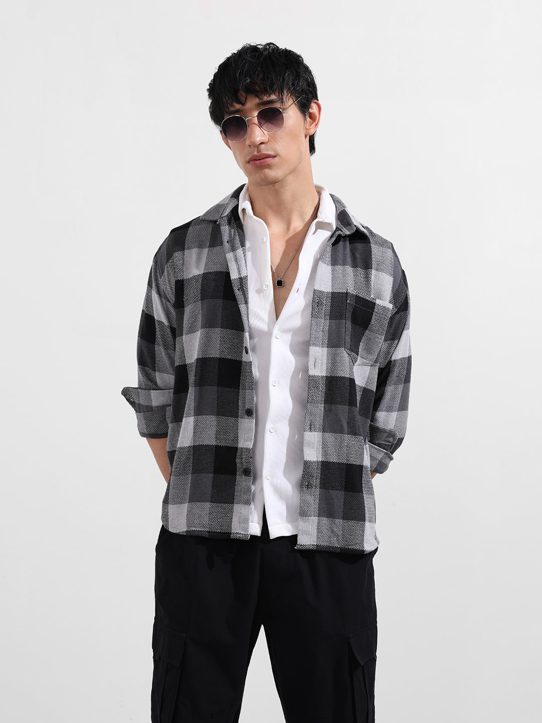 Men's Melange Relaxed Fit Casual Checkered Shirt