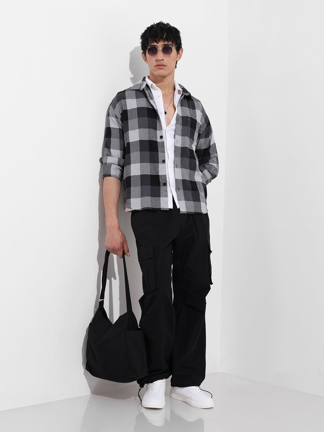 Men's Melange Relaxed Fit Casual Checkered Shirt