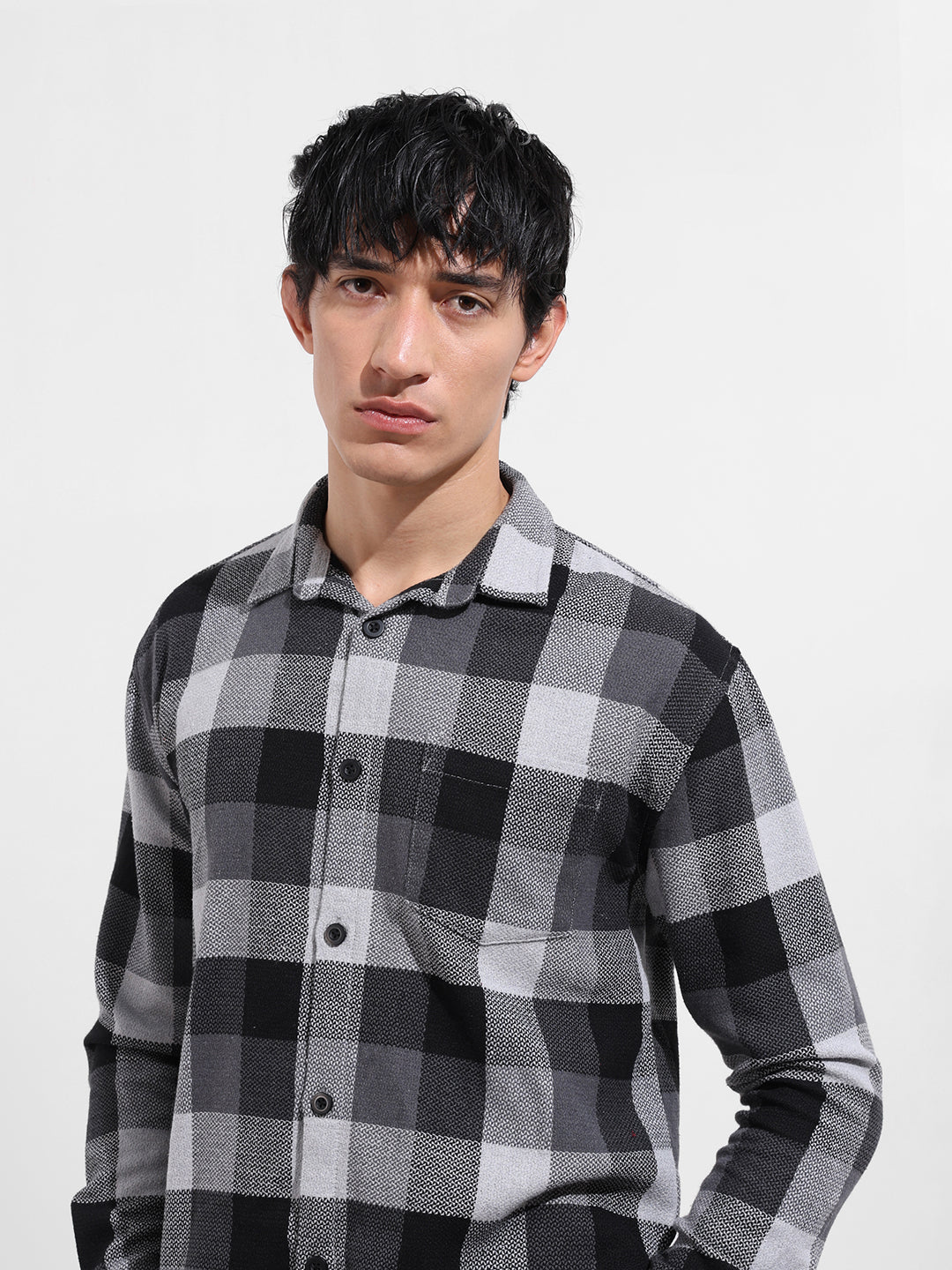 Men's Melange Relaxed Fit Casual Checkered Shirt