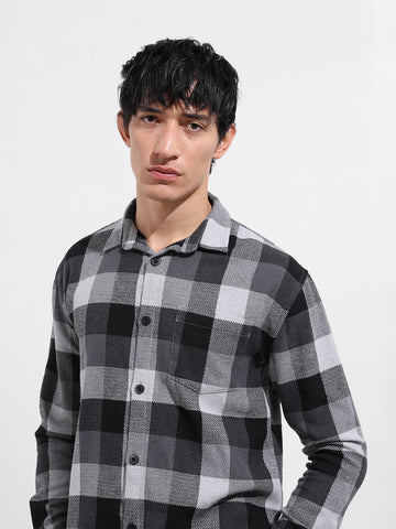 Men's Melange Relaxed Fit Casual Checkered Shirt