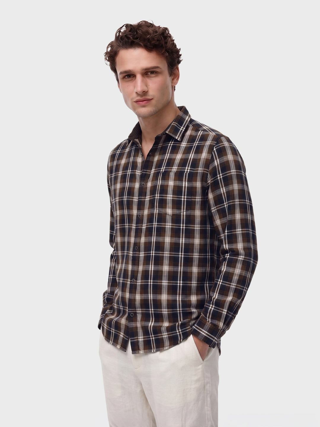 Men's Brown Regular Fit Checkered Casual Shirts