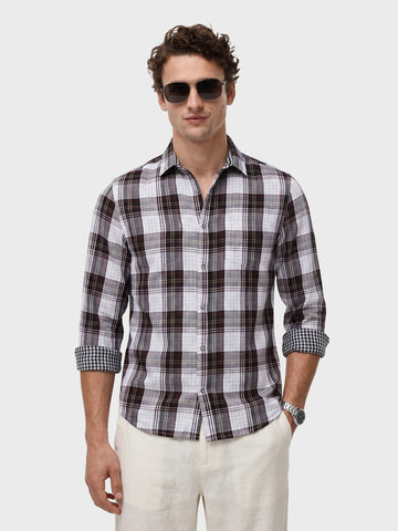 Men's White Regular Fit Checkered Casual Shirts