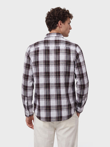 Men's White Regular Fit Checkered Casual Shirts