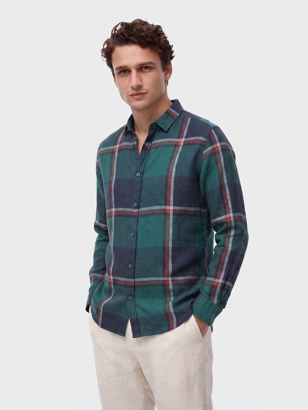 Men's Green Slim Fit Checked Casual Shirt