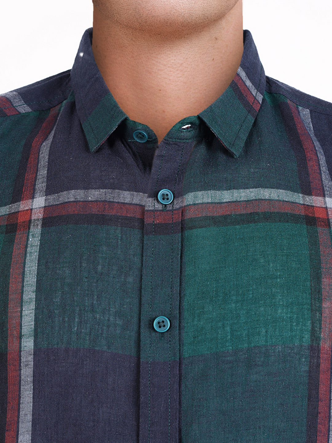 Men's Green Slim Fit Checked Casual Shirt