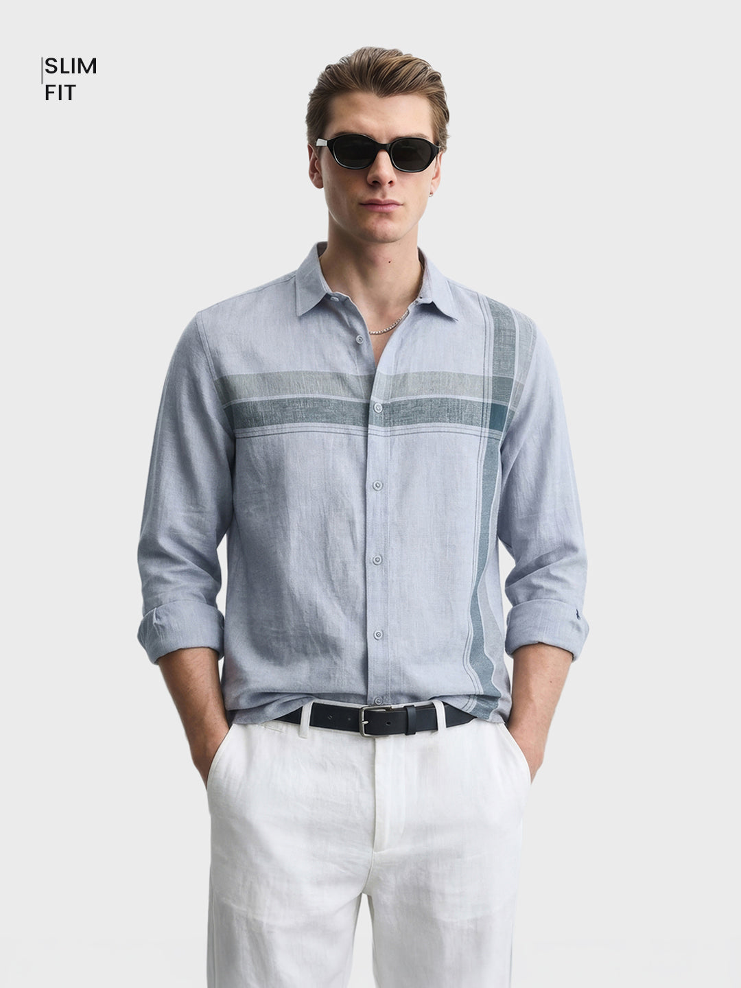 Men's Grey Slim Fit Checked Casual Shirt