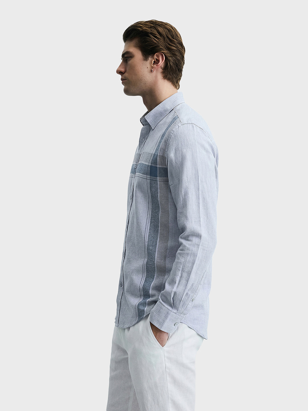 Men's Grey Slim Fit Checked Casual Shirt