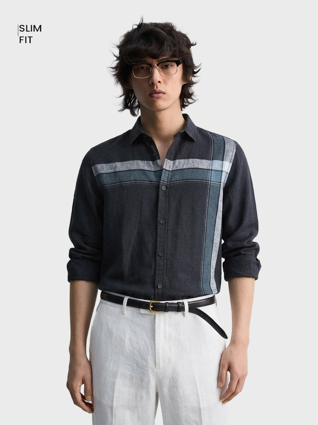 Men's Black Slim Fit Checked Casual Shirt