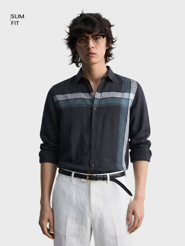 Men's Black Slim Fit Checked Casual Shirt