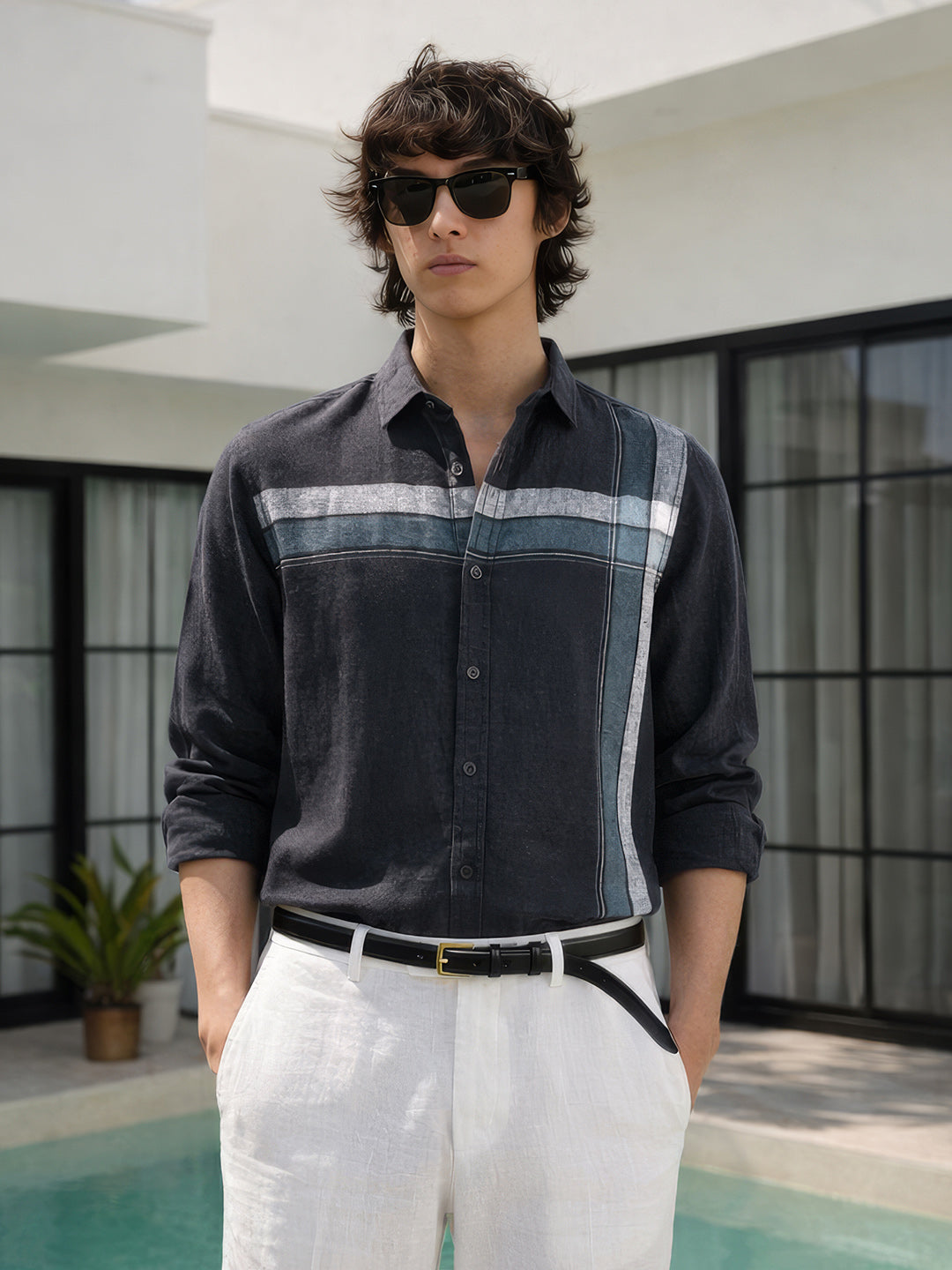 Men's Black Slim Fit Checked Casual Shirt