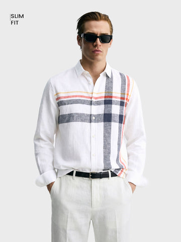 Men's White Slim Fit Checked Casual Shirt