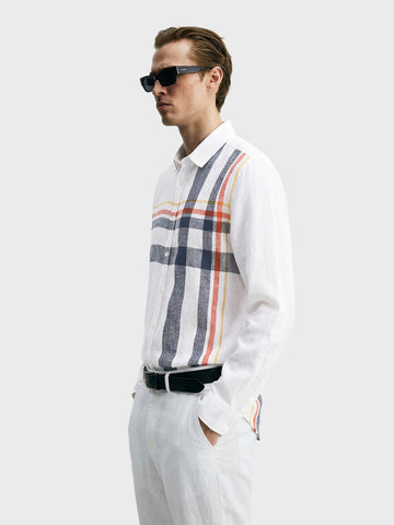Men's White Slim Fit Checked Casual Shirt