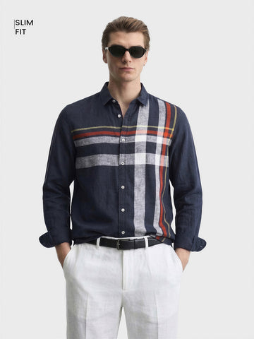 Men's Blue Slim Fit Checked Casual Shirt