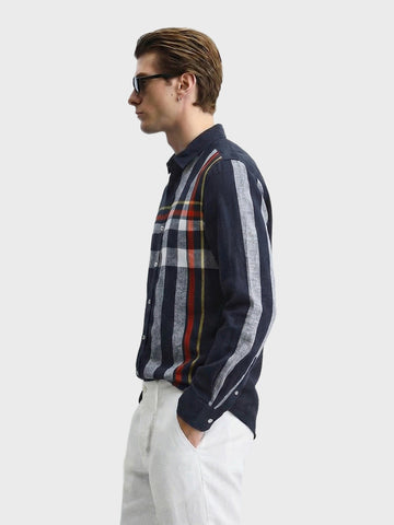 Men's Blue Slim Fit Checked Casual Shirt