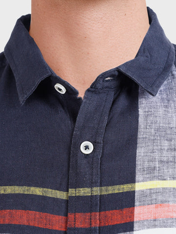 Men's Blue Slim Fit Checked Casual Shirt