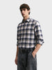 Men's Navy Blue Slim Fit Checkered Casual Shirt