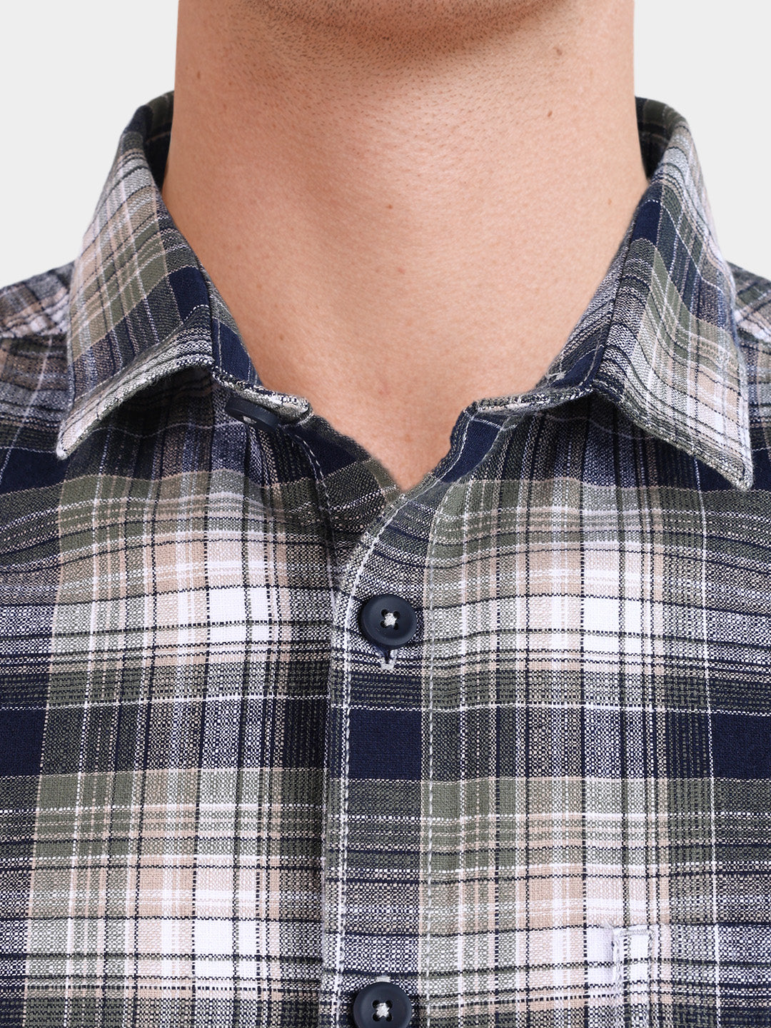Men's Navy Blue Slim Fit Checkered Casual Shirt