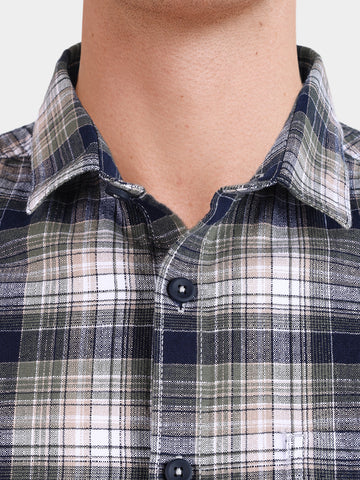 Men's Navy Blue Slim Fit Checkered Casual Shirt