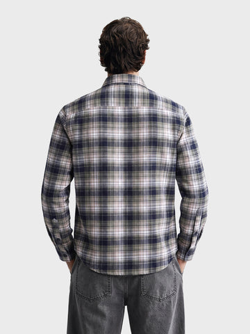 Men's Navy Blue Slim Fit Checkered Casual Shirt