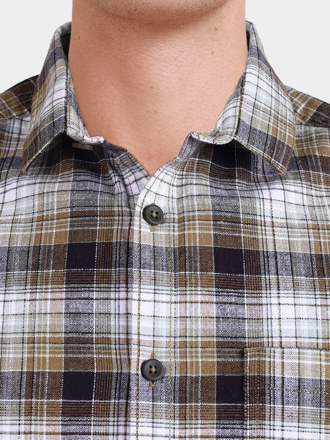 Men's Brown Slim Fit Checkered Casual Shirt