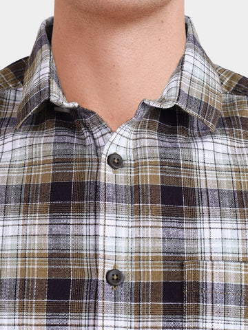 Men's Brown Slim Fit Checkered Casual Shirt