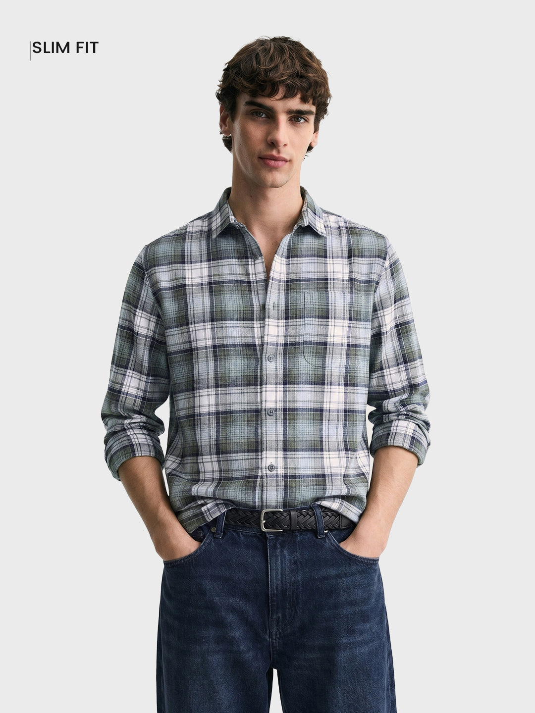 Men's Green Slim Fit Checkered Casual Shirt