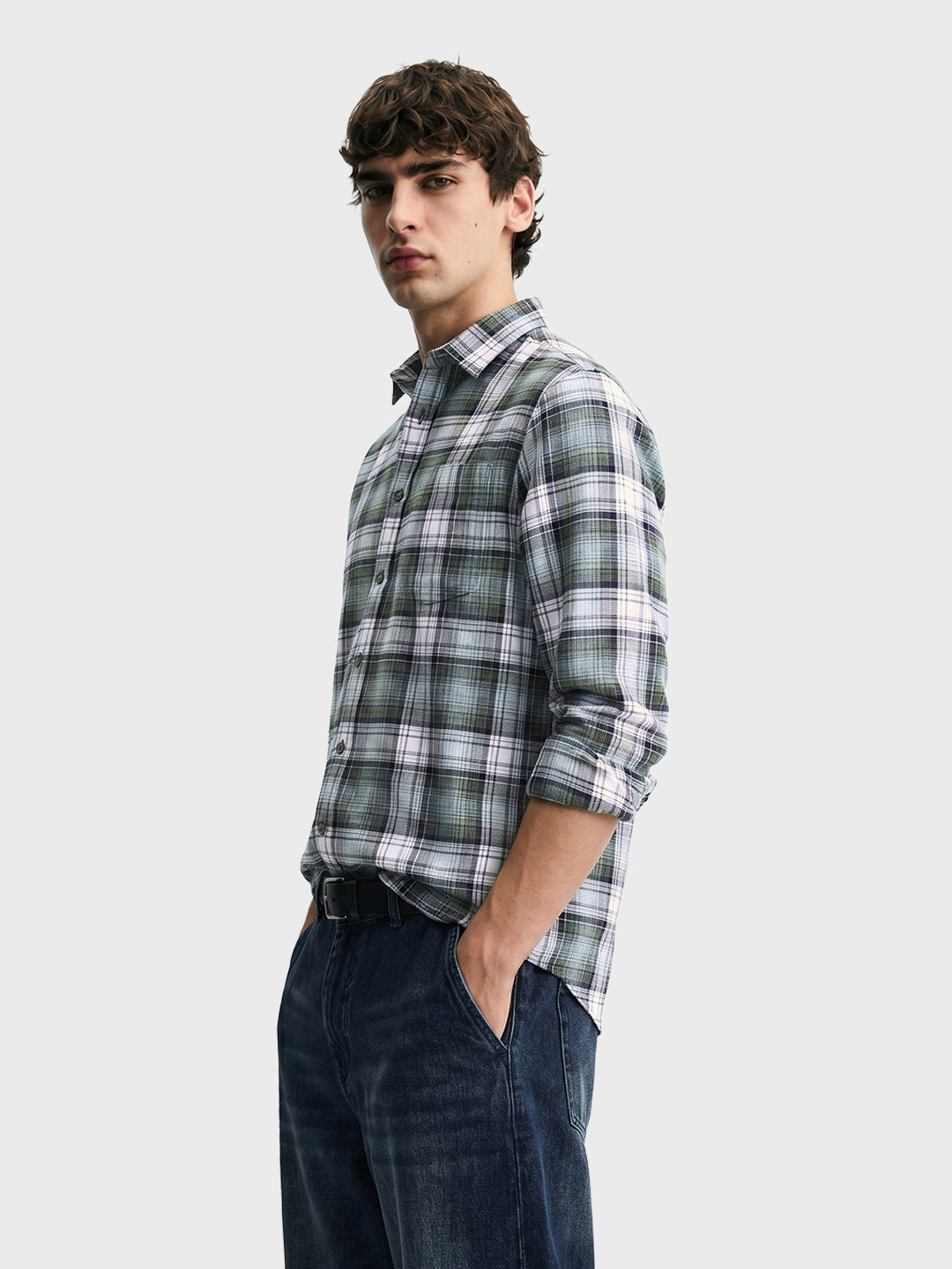 Men's Green Slim Fit Checkered Casual Shirt