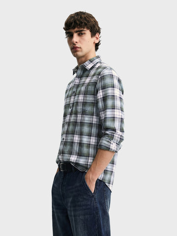 Men's Green Slim Fit Checkered Casual Shirt