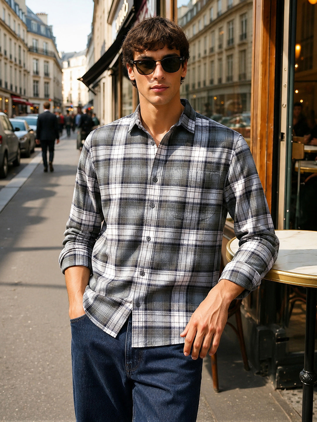 Men's Green Slim Fit Checkered Casual Shirt
