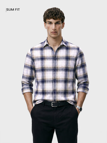 Men's Blue Slim Fit Checkered Casual Shirt