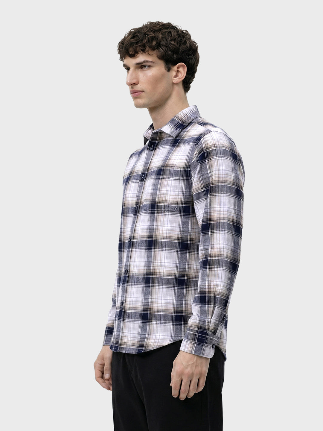 Men's Blue Slim Fit Checkered Casual Shirt