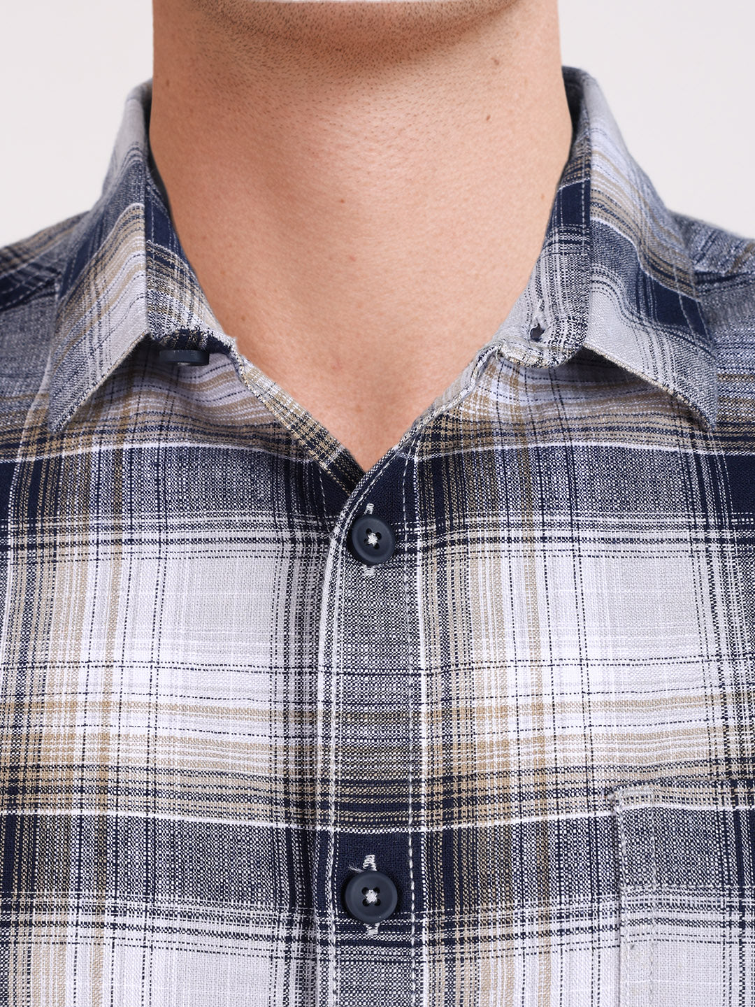 Men's Blue Slim Fit Checkered Casual Shirt
