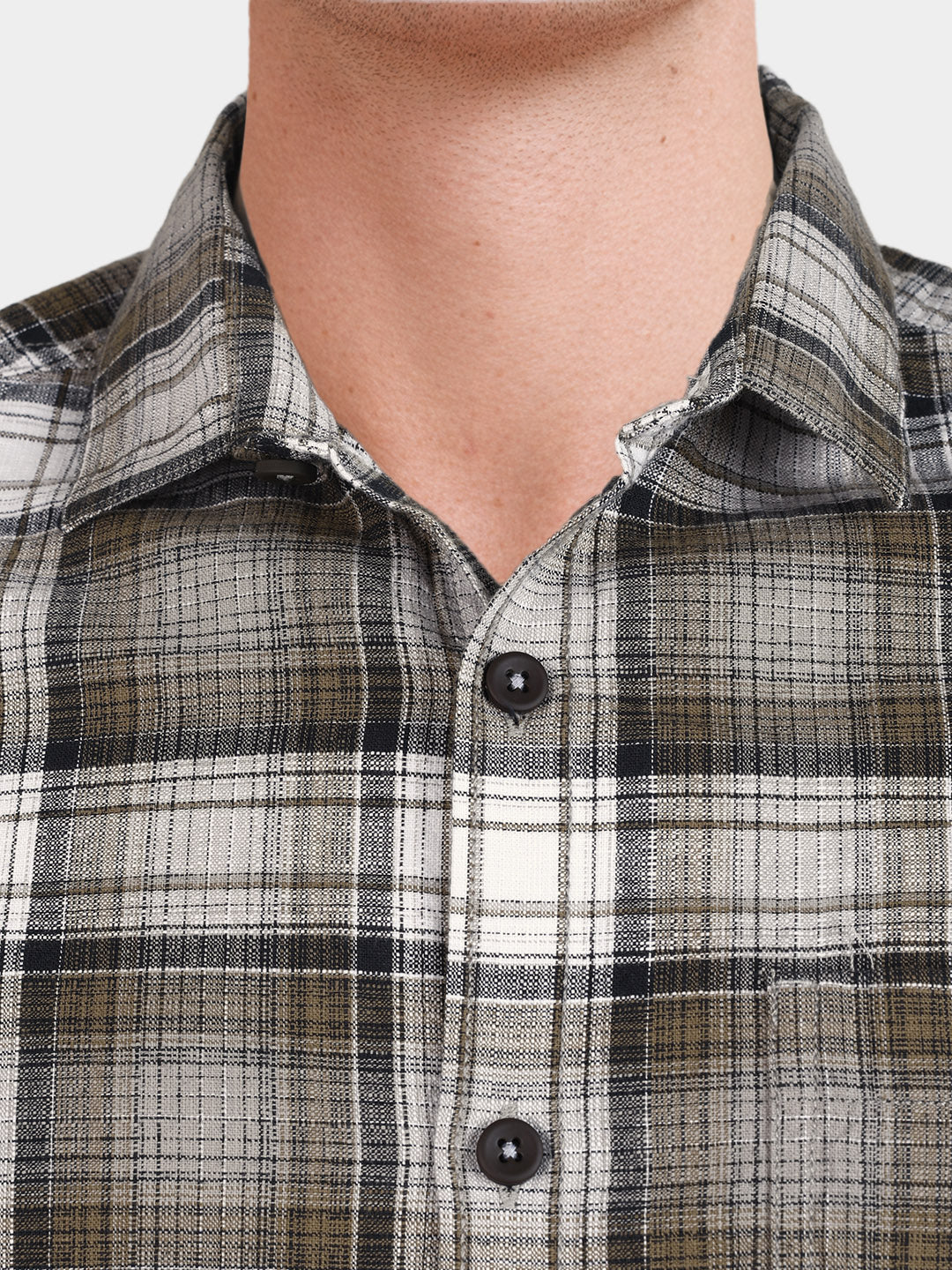 Men's Khaki Slim Fit Checkered Casual Shirt