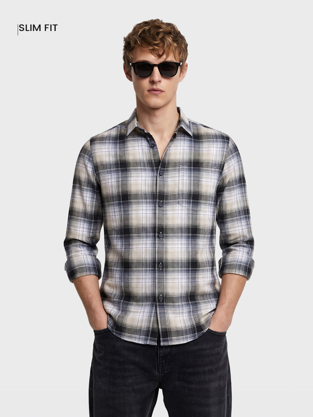 Men's Green Slim Fit Checkered Casual Shirt