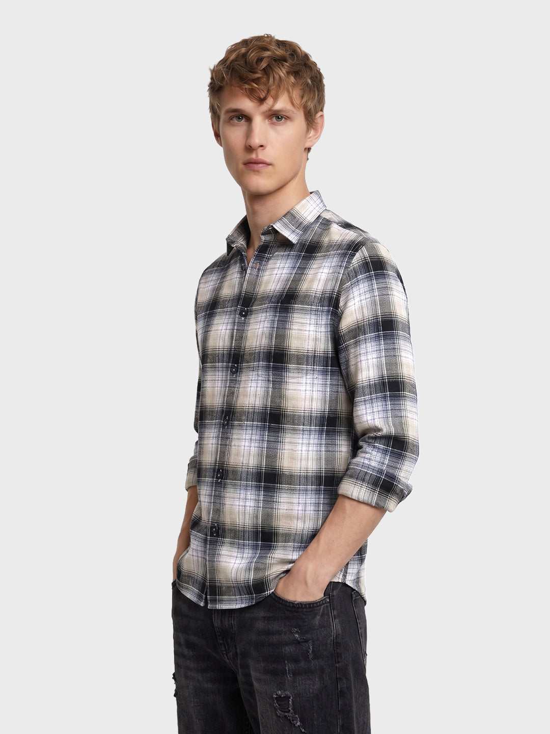 Men's Green Slim Fit Checkered Casual Shirt