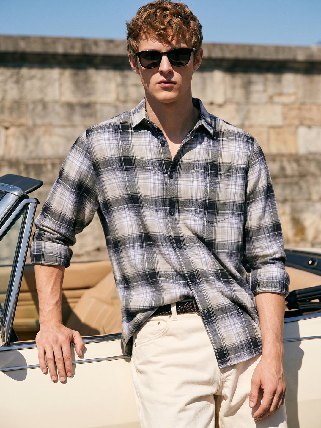 Men's Green Slim Fit Checkered Casual Shirt