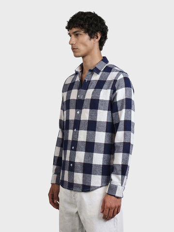 Men's Navy Blue Slim Fit Checked Casual Shirt