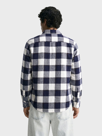 Men's Navy Blue Slim Fit Checked Casual Shirt