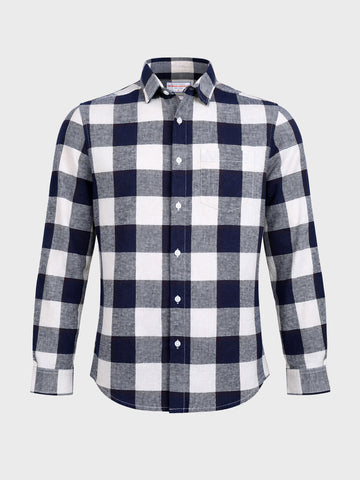 Men's Navy Blue Slim Fit Checked Casual Shirt