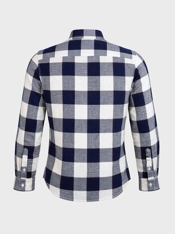 Men's Navy Blue Slim Fit Checked Casual Shirt