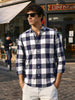 Men's Navy Blue Slim Fit Checked Casual Shirt