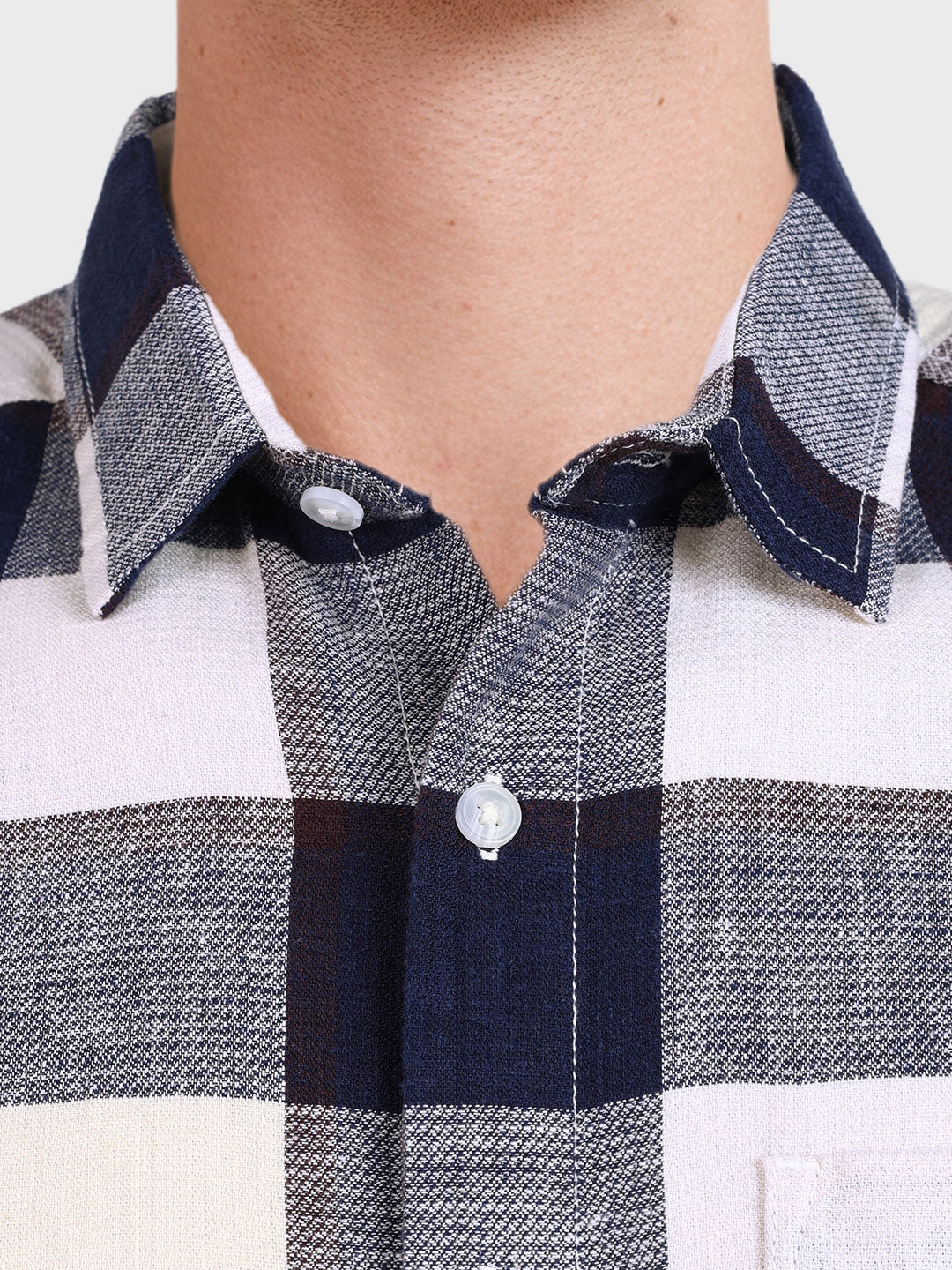 Men's Navy Blue Slim Fit Checked Casual Shirt